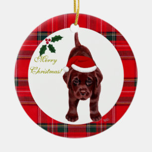 Ornement Rond En Céramique Chocolat de Noël du Labrador Chat de Noël des ch