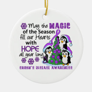 Ornement Rond En Céramique Christmas Penguins Crohn's Disease