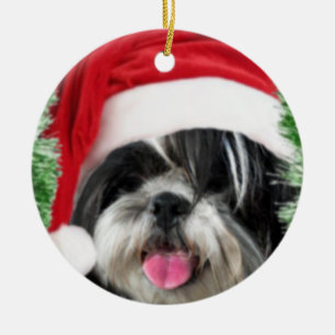 Ornement Rond En Céramique Christmas Shih Tzu