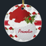 Ornement Rond En Céramique Christmas Sport Golf Ball Santa Hat<br><div class="desc">Boule de golf ornement de Noël vous pouvez personnaliser. ⭐ Ce Produit est 100% Personnalisable. Les graphiques et le texte peuvent être supprimés, déplacés, redimensionnés, changés autour, tournés, changer de couleur arrière - plan, etc... 99% de mes designs dans mon magasin sont faits en couches. Cela vous permet de redimensionner...</div>