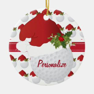 Ornement Rond En Céramique Christmas Sport Golf Ball Santa Hat