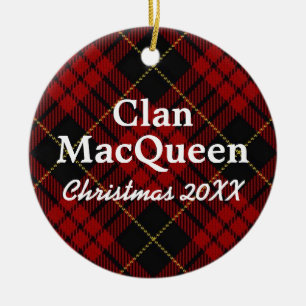 Ornement Rond En Céramique Clan MacQueen Scottish Red et Black Tartan