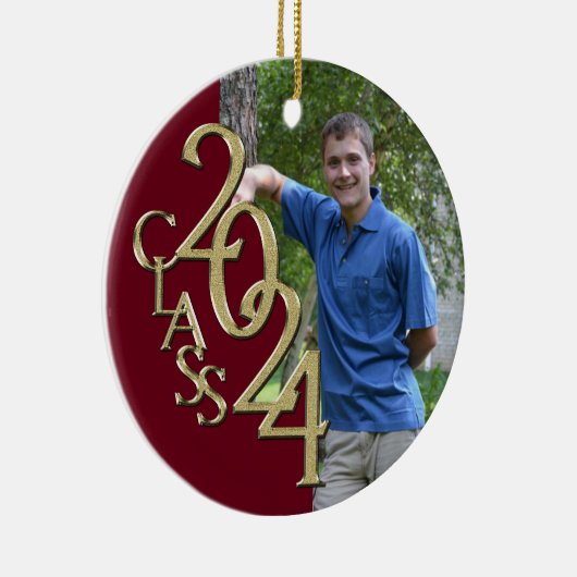 Ornement Rond En Céramique Classe 2024 Burgundy et Gold Graduate Photo (Droite)