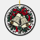 Ornement Rond En Céramique Cloches, vaches et Holly - (Dos)