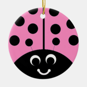 Ornement Rond En Céramique coccinelle rose