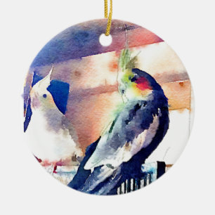 Ornement Rond En Céramique Cockatiel pour aquarelle