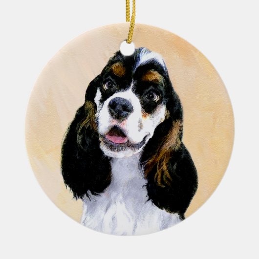 Ornement Rond En Céramique Cocker Spaniel (Parti) Painting - Original Dog Art (Devant)