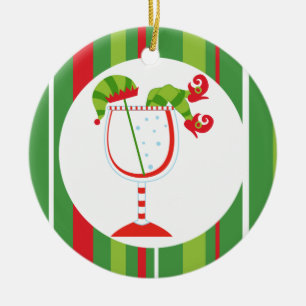 Ornement Rond En Céramique Cocktail d'elfes de Noël