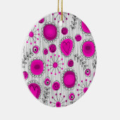 Ornement Rond En Céramique Coeurs blancs Whimsical rose chaud et fleurs flora (Droite)