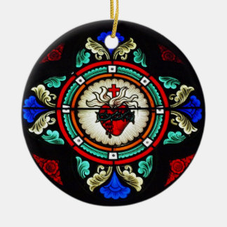 Ornement Rond En Céramique Coeurs sacrés d'ornement de Jésus et de Mary