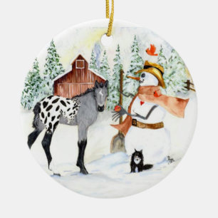 Ornement Rond En Céramique Colt et bonhomme de neige d'Appy