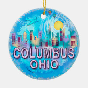 Ornement Rond En Céramique Columbus Skyline