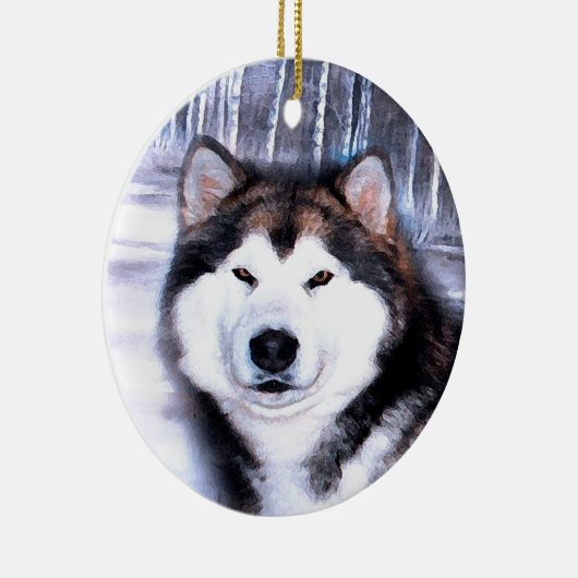 Ornement Rond En Céramique Conception de Malamute d'Alaska d'artiste (Droite)
