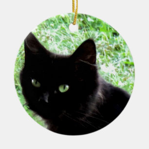 Ornement Rond En Céramique Conception de photo de chat noir de Halloween