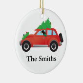 Ornement Rond En Céramique Coonhound noir et tan conduisant une voiture de No (Droite)