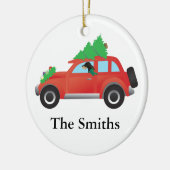 Ornement Rond En Céramique Coonhound noir et tan conduisant une voiture de No (Gauche)