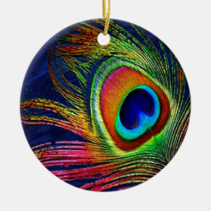 Ornement Rond En Céramique Copie colorée de plume de paon