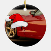 Ornement Rond En Céramique Corvette rouge Noël (Dos)