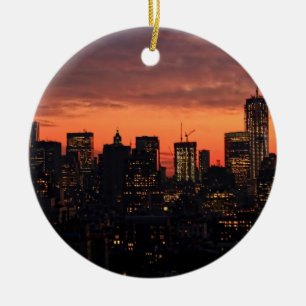 Ornement Rond En Céramique Coucher de soleil sur la skyline de Lower Manhatta