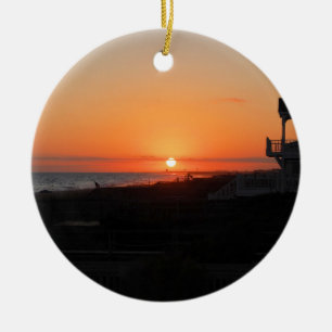 Ornement Rond En Céramique Coucher du soleil de plage à la plage OR de Holde