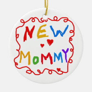 Ornement Rond En Céramique Couleurs primaires Texte Nouveaux cadeaux maman