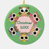 Ornement Rond En Céramique Couronne de hibou Pois vert (Dos)