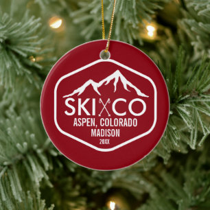 Ornement Rond En Céramique Coutume vintage d'Aspen le Colorado de logo de