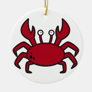 Ornement Rond En Céramique Crabe drôle simple de rouge de bande dessinée