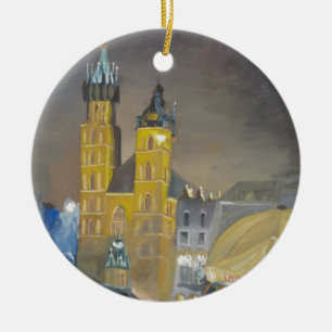 Ornement Rond En Céramique Cracovie la nuit
