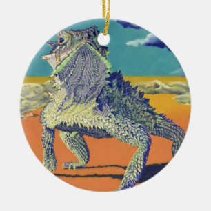 Ornement Rond En Céramique Crapaud à cornes, lézard