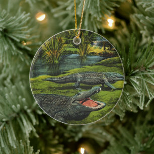 Ornement Rond En Céramique Crocodiles vintages, Reptiles Marine Life Animaux