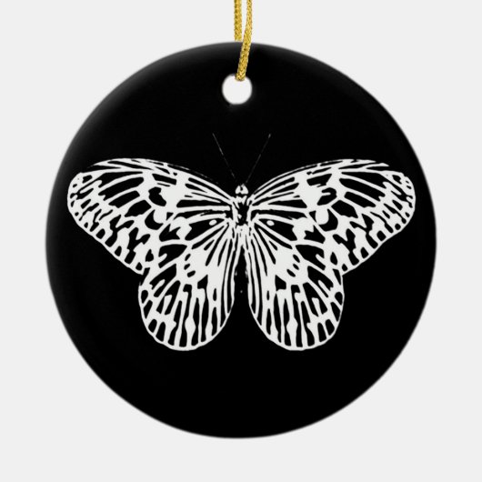 Ornement Rond En Céramique Croquis papillon, blanc et noir (Devant)