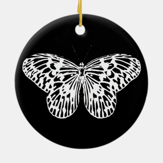 Ornement Rond En Céramique Croquis papillon, blanc et noir (Dos)