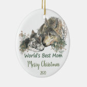 Ornement Rond En Céramique Custom Dated Christmas World's Best Mom Wolf Art (Droite)