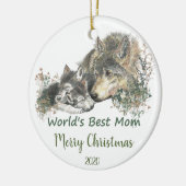Ornement Rond En Céramique Custom Dated Christmas World's Best Mom Wolf Art (Gauche)