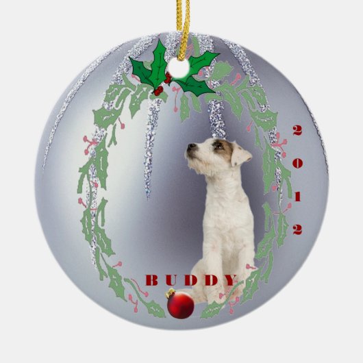 Ornement Rond En Céramique Customisez-le - le ęr Noël de Jack Russell Puppys (Devant)