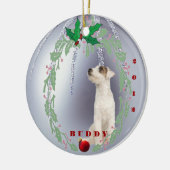 Ornement Rond En Céramique Customisez-le - le ęr Noël de Jack Russell Puppys (Gauche)