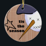 Ornement Rond En Céramique Cute Folk Art Cowboy Snowman<br><div class="desc">Numériquement d'art original créé par Deborah Miller</div>