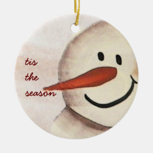 Ornement Rond En Céramique Cute Snowman d'art primitif