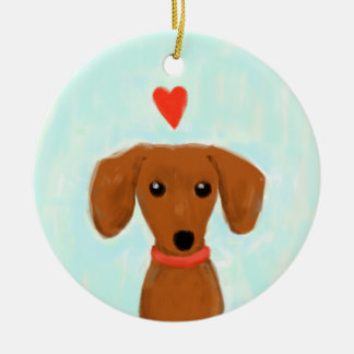Ornement Rond En Céramique Dachshund Love | Mignonne chien Wiener avec coeur