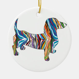 Ornement Rond En Céramique Dachshund psychédélique