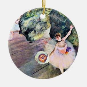 Ornement Rond En Céramique Danseuse avec un bouquet de fleurs par Edgar Degas