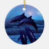 Ornement Rond En Céramique Dauphins jouant dans l'arbre de Noël océanique (Devant)