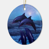 Ornement Rond En Céramique Dauphins jouant dans l'arbre de Noël océanique (Gauche)