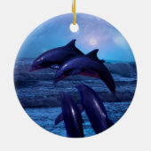 Ornement Rond En Céramique Dauphins jouant dans l'arbre de Noël océanique (Dos)