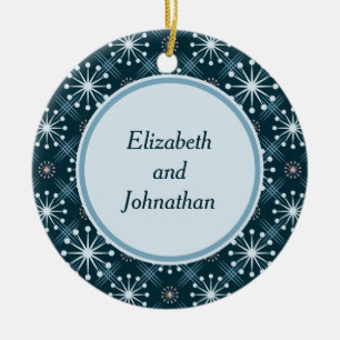 Ornement Rond En Céramique Démarrage et lignes Motif du milieu du siècle bleu