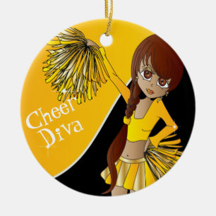 Ornement Rond En Céramique 📣 💖 Diva Fille Pom-pom girl Jaune