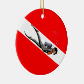 Ornement Rond En Céramique Diver Et Drapeau De Plongée (Droite)
