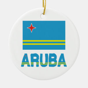 Ornement Rond En Céramique Drapeau Aruba et mot