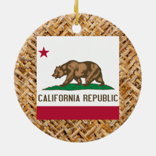 Ornement Rond En Céramique Drapeau de la Californie sur le textile orienté